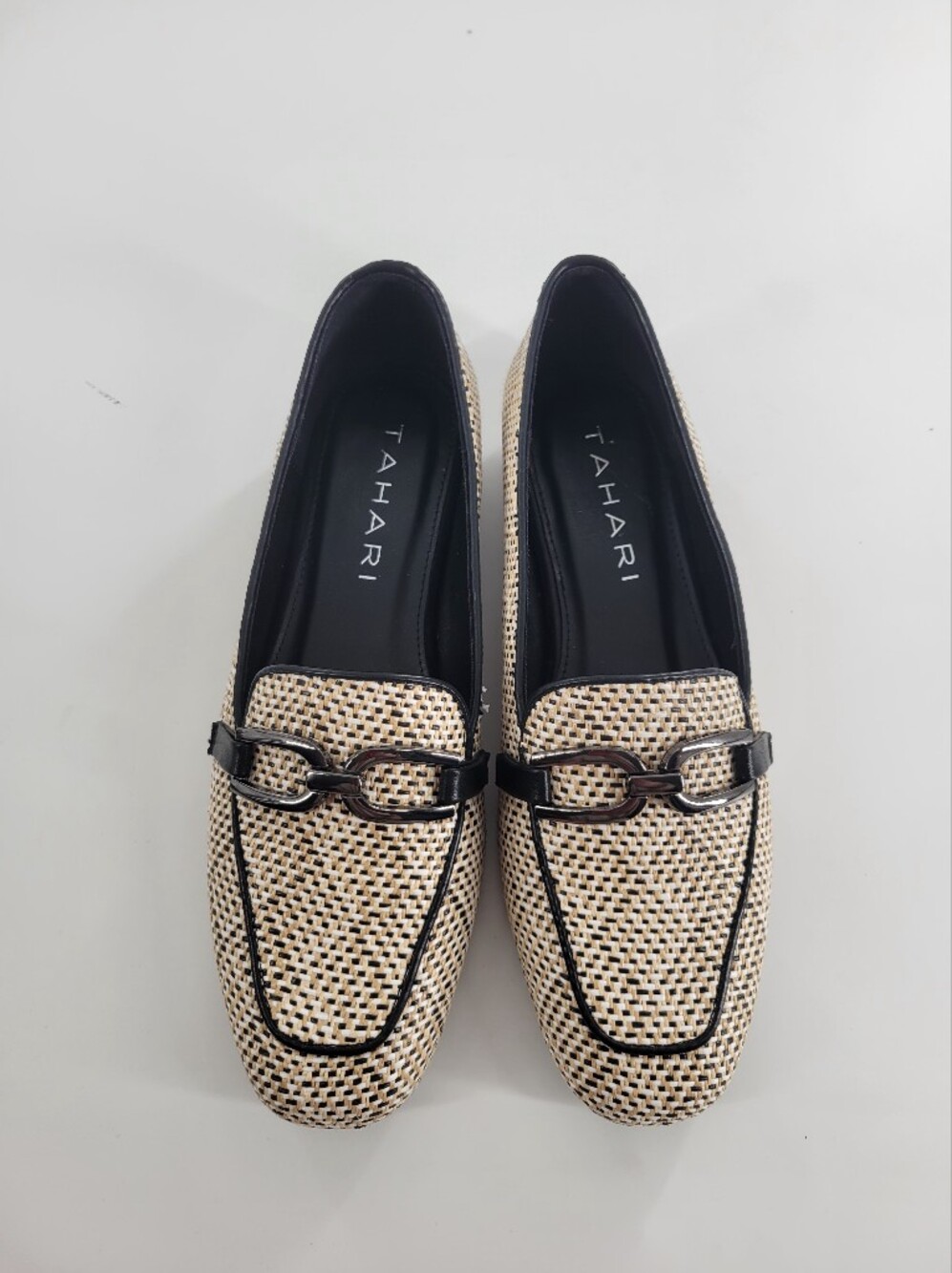 Tahari Woven Horsebit Loafers 7.5 Raffia Preppy Coastal Chic Quiet Luxury Ballet